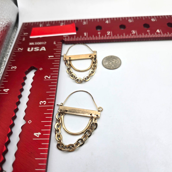 Earrings Gold Tone Chain Dangle Hoop Modern Geometric Drop Boho SKU2408 - Picture 4 of 6